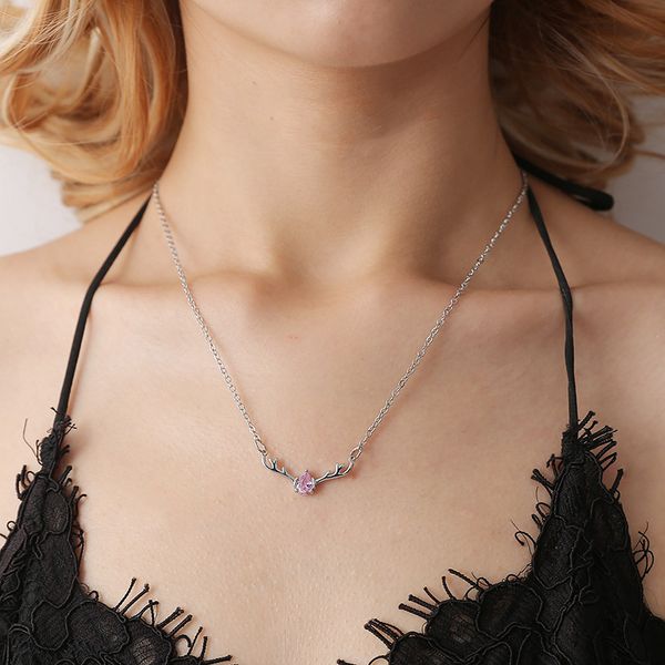 

fashion women crystal elk deer antlers pendants necklaces animal jewelry accessories sweet necklace christmas gifts collier, Silver