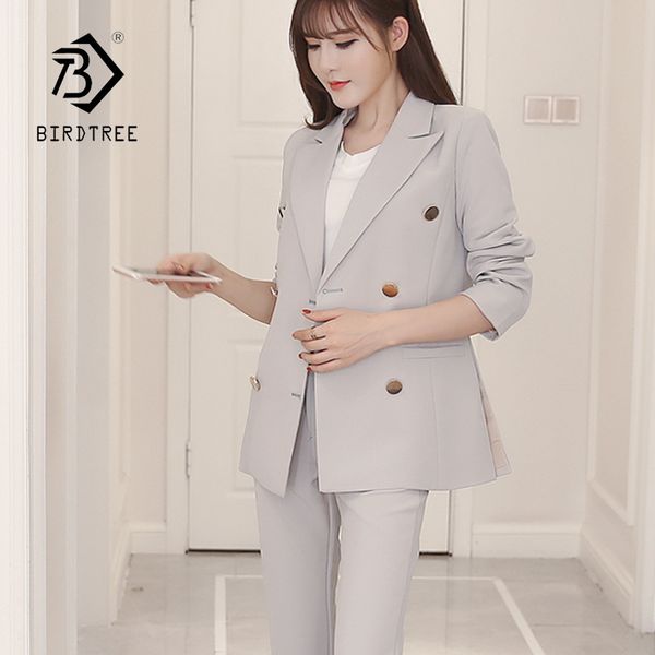 

new arrival women's solid side split double breasted blazer & high waist pants eleoffice lady basic suit plus size s86309f, White;black
