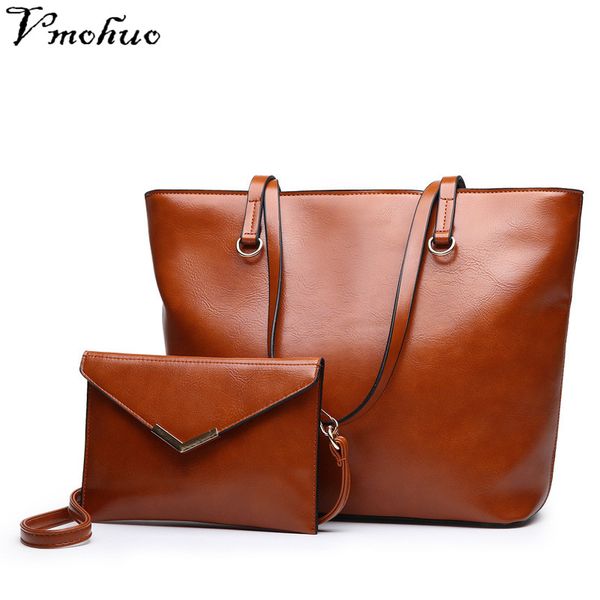 

vmohuo 2pcs woman bags set women's leather handbags with pouch ladies trunk tote bag bolsos women messenger bag female purse