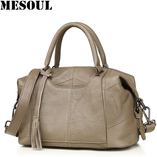 

new casual handbags female bags genuine leather totes bolsa feminina tassel boston cowhide shoulder bags for women 2018