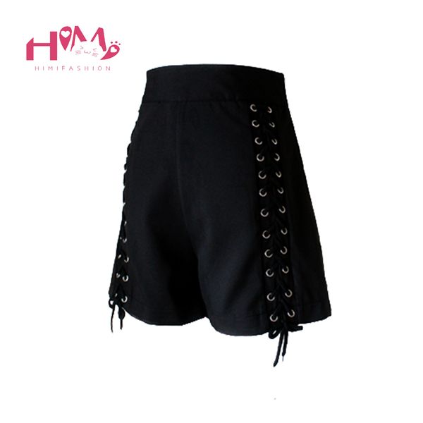 

streetwear harajuku lace up women shorts japanese dark maiden bandage high waist female boom black criss cross punk shorts, White;black