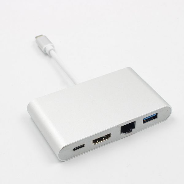 

10pcs/lot type c to hdmi & rj45 adapter converter ios macbook otg charging 3.0 hub usb-c splitter port adapter