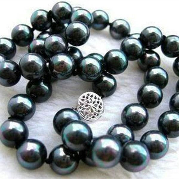 

whole salefashion 10mm natural black shell pearl round beads necklace for women high grade weddings party gifts fine jewelry 18inch my2022, Silver