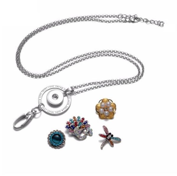 

noosa chunks snap necklace working id hanger lanyard snaps pendant fit 18mm snap button necklace snap jewelry, Silver