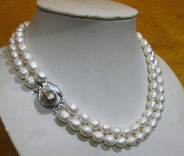 Collana a doppio filo di perle bianche naturali dei Mari del Sud da 12-14 mm con bella chiusura da 18