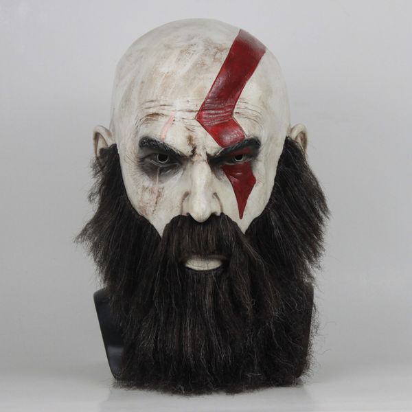 

Game God Of War 4 Mask with Beard Cosplay Kratos Horror Latex Masks Helmet Halloween Scary Party Props Adult