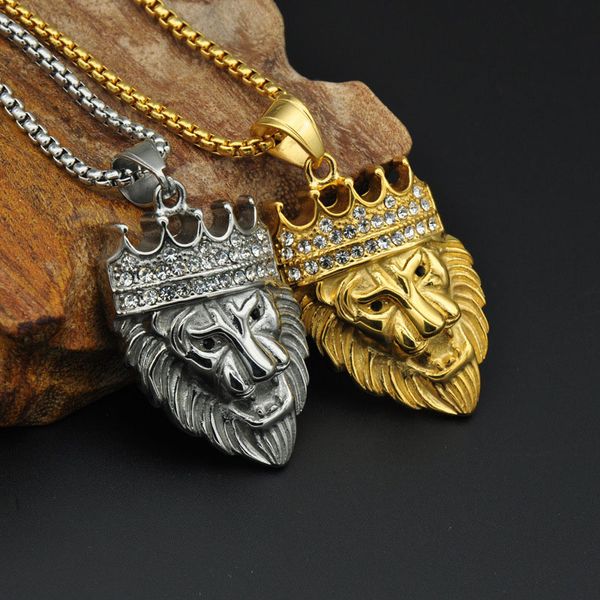 316L Stainless Steel Trendy Hip Hop Accessories Crown Lion Head Pendant Necklaces For Mens Women Punk Jewelry Drop Shipping