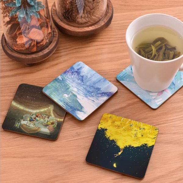 

cfen a's 1 pc wood coasters cup drinks holder non-slip heat proof coffee drink coasters mat pad hand painted