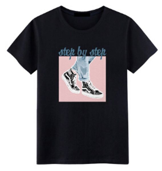 

young man tees step by step shoes design printed t-shirts summer t-shirt, White;black
