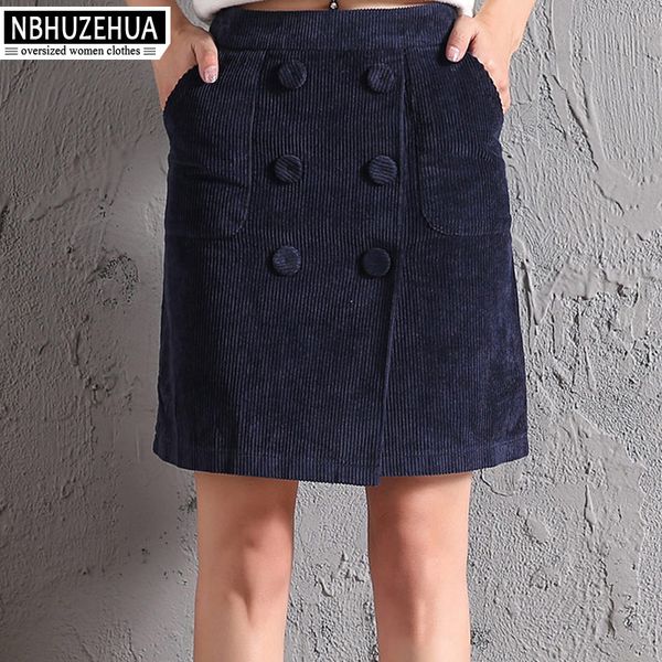 

nbhuzehua t842 6xl 7xl 8xl korean vintage corduroy women skirt a-line winter short skirt plus size high waist skirts, Black