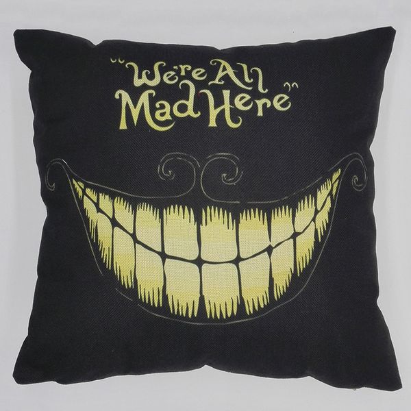 

cotton square halloween smile cushion pillow "we're all mad here" pillow case cushion cover christmas decorations home