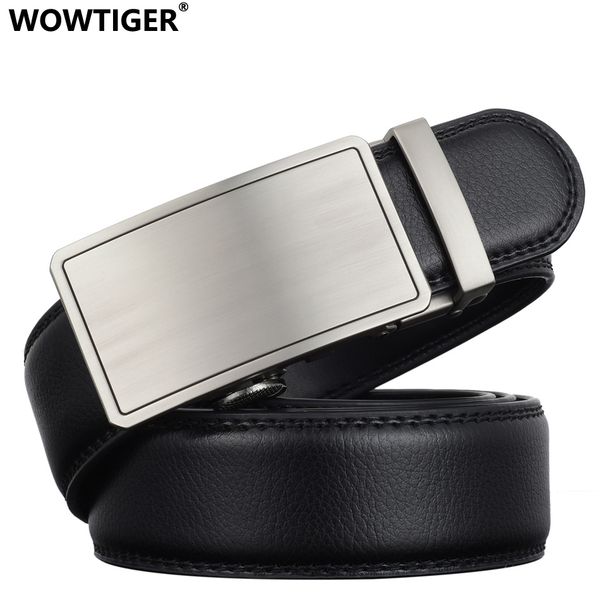 

wowtiger genuine luxury leather designer 3.5cm belts for men strap male metal automatic buckle man ratchet ceinture homme belt, Black;brown