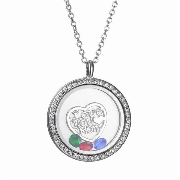 

magnetic crystal living memory locket pendant necklaces round openable chain fit floating charms necklaces diy jewelry for mother's day, Silver