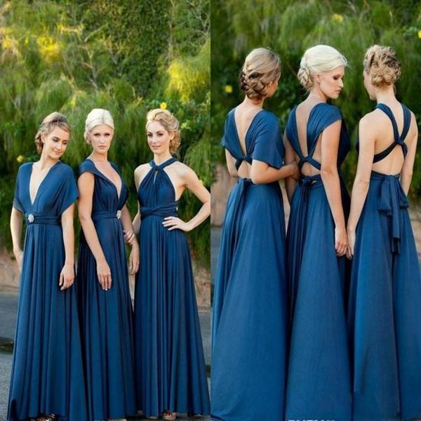 

Blue Convertible Long Bridesmaid Dresses 2018 Cheap A Line Pleats Hot Wedding Party Gowns High Quality Junior Bridesmaid Dresses