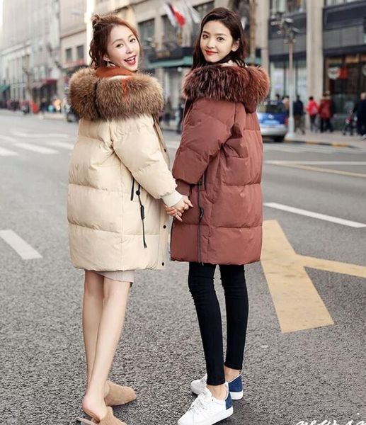 

2018 down jacket cotton women's long section of the new korean wild loose large size large fur collar coat thickening, Black