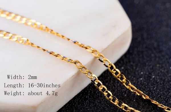 

2018 new fashion men and women 2mm nk figaro necklace plating 18k gold side body necklace size 16-30 inches, Silver