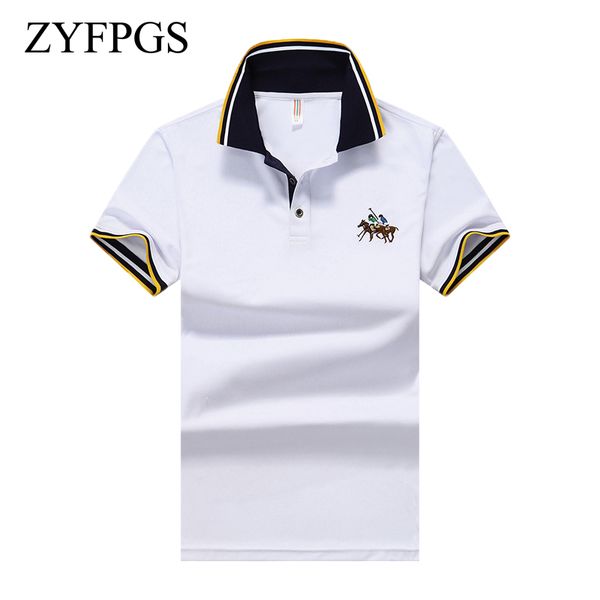 

zyfpgs 2018 summer heren lapel shirts slim casual fit men's short sleeve color men cotton polarity l0611, White;black