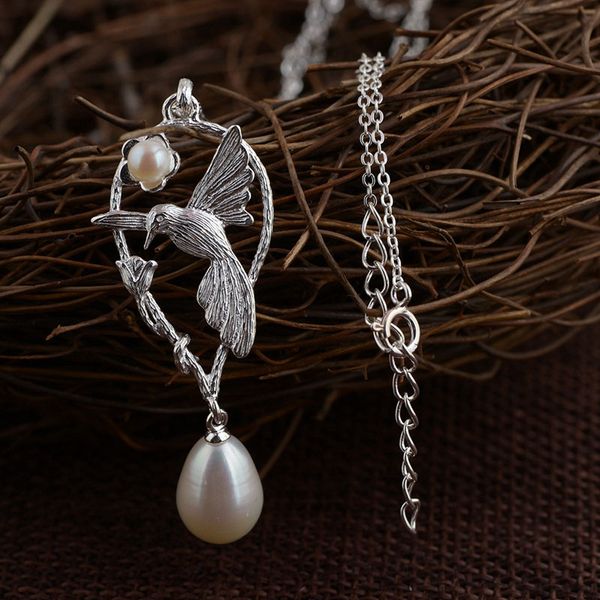 

fnj 925 silver necklace for jewelry making fleshwater pearl bird pendant 100% original s925 sterling silver 45cm chain necklaces