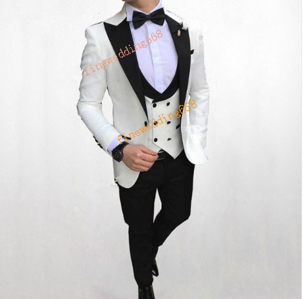 

new arrival groomsmen peak lapel handsome one button groom tuxedos men suits wedding/prom/dinner man blazer(jacket+pants+tie+vest, Black;gray