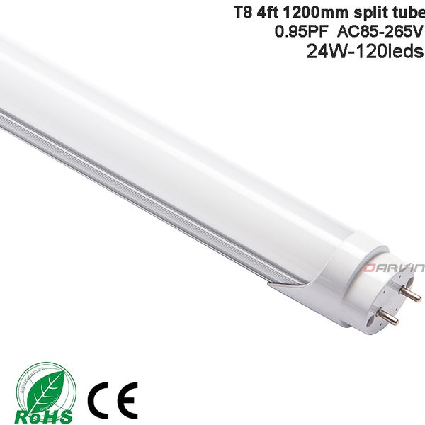 

t8 4ft split led tube light 24w fluorescent light 110v, 220v led bulb, double ends input super bright