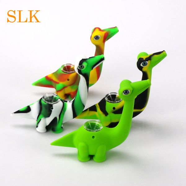 Top Moda Dinosaur Shape Glass Smoking Pipes Silicone Bong Fumando cachimbo Bongos de vidro de vidro Viagem Fumando Bongo Bong