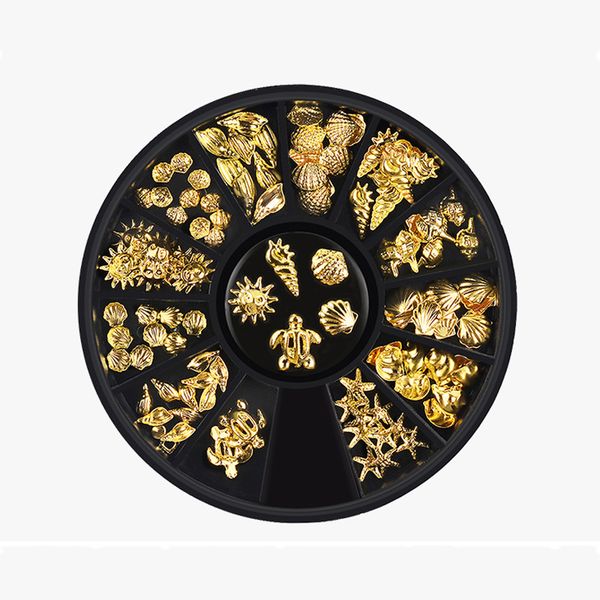 

1box 3d nail rhinestones shell sun pattern gold silver color nail rivet studs starfish art decoration manicure decal wheel, Silver;gold