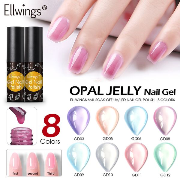 

ellwings 8 colors opal jelly gel semi transparent varnish soak off uv gel nail polish uv nail polish art manicure, Red;pink