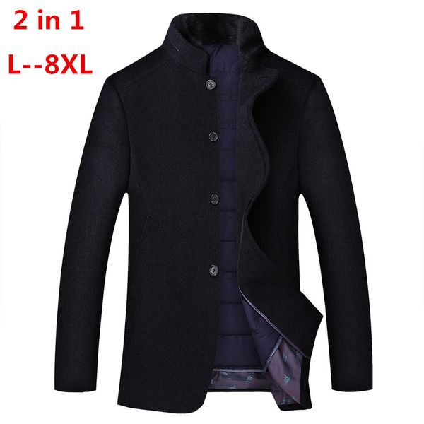 

8xl 6xl 2 in 1 winter men casual wool trench coat fashion business long thicken slim overcoat jacket male peacoat brand clothes, Black;brown