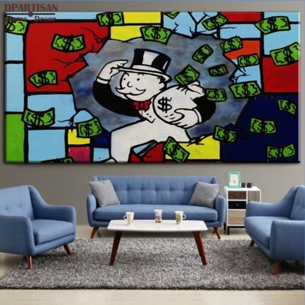 

alec monopoly oil painting on canvas graffiti wall art home decor handpainted running multi sizes g114