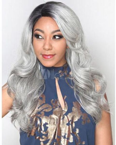 

silver gray long wavy curly wigs synthetic hair wigs, Black;brown