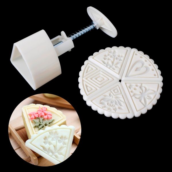 

6pcs fan shape flower moon cake stamps mould mold pastry mooncake hand diy tool