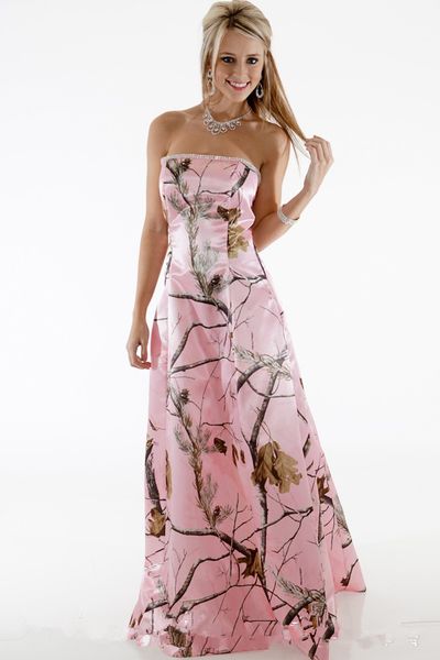 

pink camo dresses 2018 strapless floor length satin evening prom gown with crystal beades trim, Red