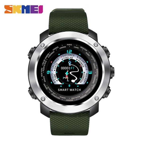 

skmei men sport smartwatch smart watch clock push message bluetooth connectivit heart rate calories remote waterproof wristwatch, Slivery;brown
