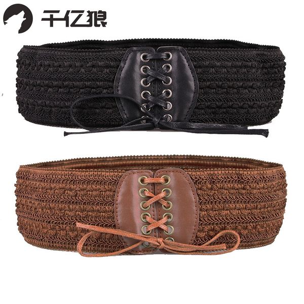 

women's fashion stretch wild elastic clothing belt 2 pieces belts, Black;brown