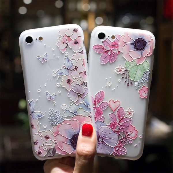 

3d relief emboss flower phone case for iphone x girly matte soft silicone tpu cover for iphone 6 6s 7 8 plus