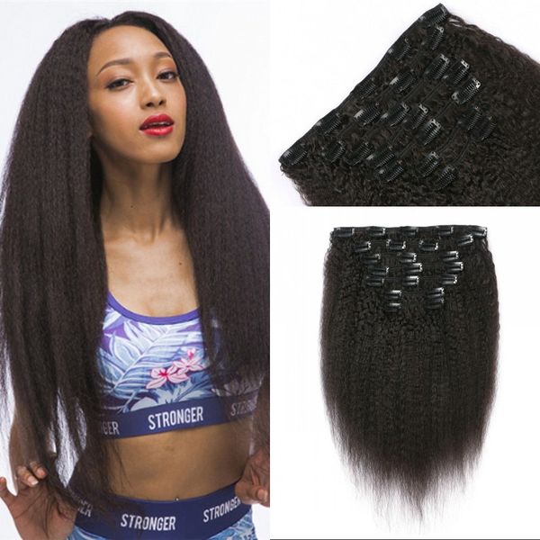 Brazilian Virgin Hair Kinky Straight Clip In Hair Extensions For
