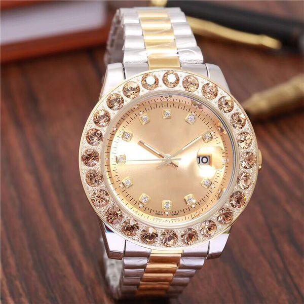 

relogio gold luxury men automatic iced out watch mens brand watch daydate president wristwatch red business reloj big diamond watches men, Slivery;brown