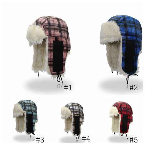 

winter fur lei feng hat plaid earmuffs caps ear protection couple thickening hats winter lei feng plaid hat gga1073, Blue;gray