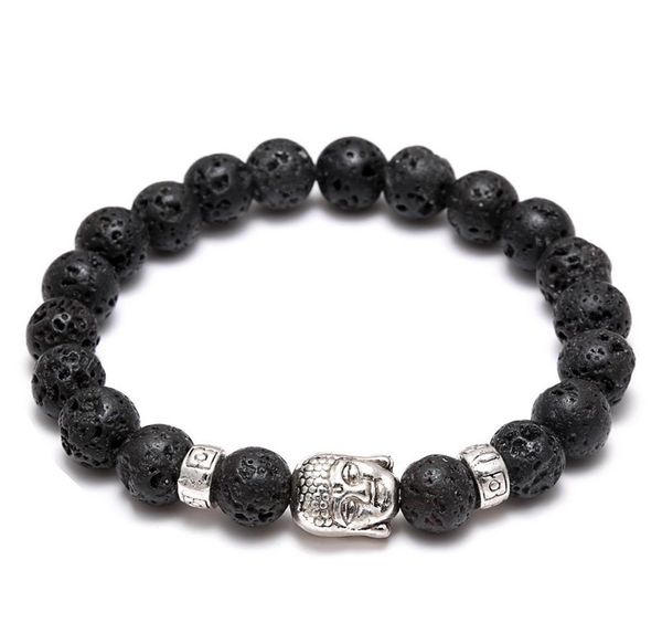 

men's women's diffuser jewelry anti-fatigue silver buddha lava natural stone charms bracelets volcanic rock prayer beads bracelet, Golden;silver