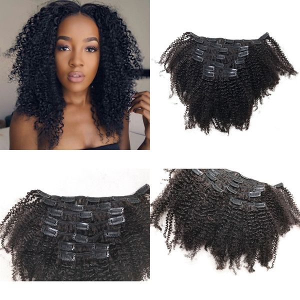 4a 4b 4c Human Hair Afro Kinky Curly Clip Ins Hair Extension