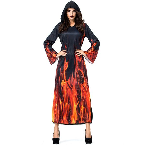 

hell flame ghost vampire witch hooded dress costumes for woman girl halloween ball party costume cosplay, Black;red