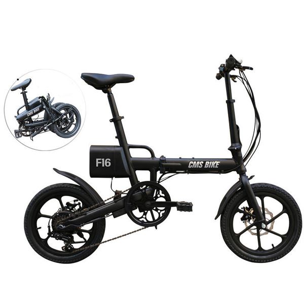 CMS-F16 36V 7.8AH 250W Nero 16 pollici Bicicletta elettrica pieghevole 20 km/h 65KM Chilometraggio Sistema intelligente a velocità variabile