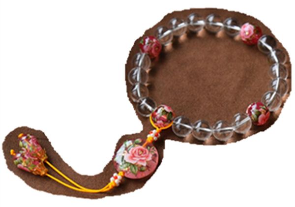 

natural white crystal beaded with japanese painted beads pearl red agate pendant bracelet, Golden;silver