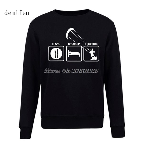

fashion spring funny eat sleep kitesurf hoodies kitesurfing boarding surfinger cool o-neck coon pullover sweatshirt, Black