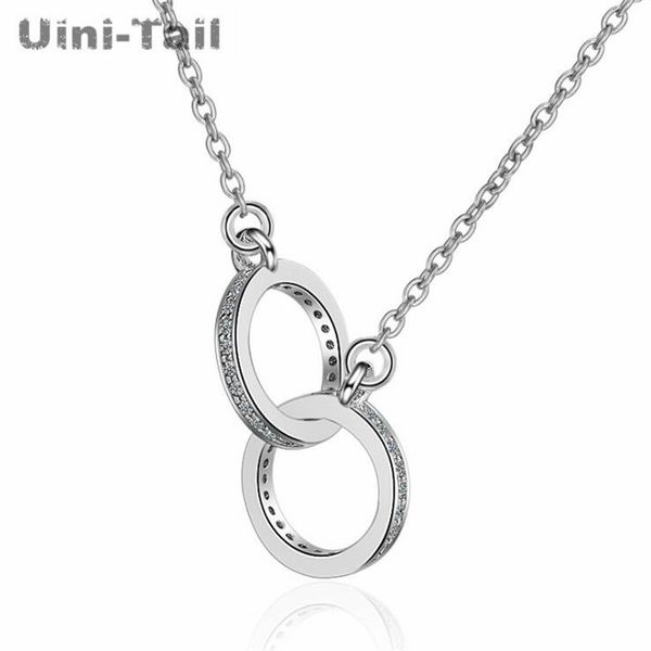 

uini-tail new 925 sterling silver two circle micro-inlaid necklace korean fashion tide flow jewelry gn980