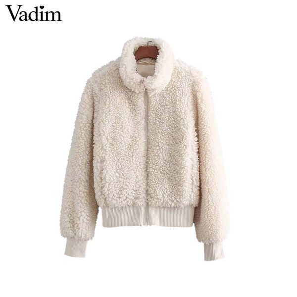 

vadim women stylish thick jacket coat long sleeve zipper pockets warm coat white black female basic loose outerwear ca115, Black;brown