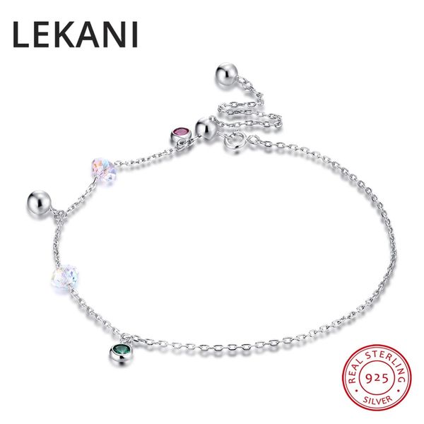 

lekani crystals from boho 925 sterling silver anklets for women 2018 fashion handmade sandal foot beads jewelry, Red;blue