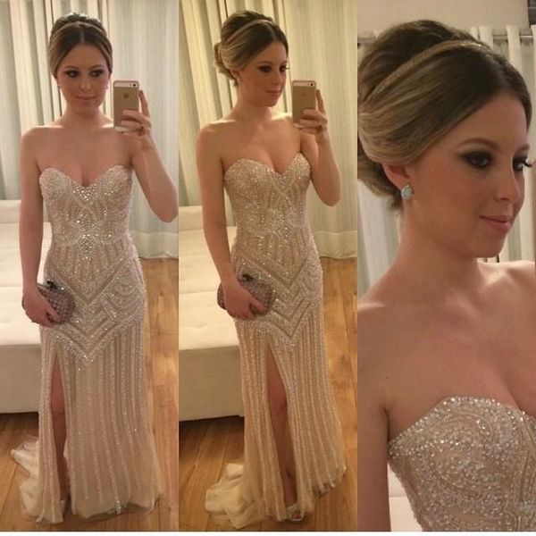 

золотые роскошные бисероплетение горный хрусталь вечерние платья милая высокой сплит оболочки платья выпускного вечера знаменитости одежда p, Black