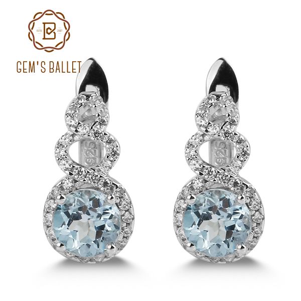 

gem's ballet 1.63ct fine jewelry natural sky blue z gemstone earrings 925 sterling silver stud earrings for women engagement, Golden;silver