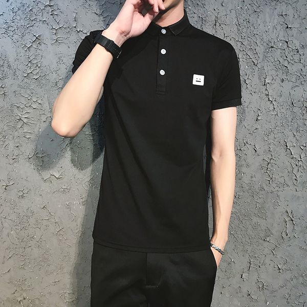 

тонкий раздел чистый хлопок мужская мода досуг футболка чистый цвет студент рубашка поло пара с коротким рукавом тонкий, White;black